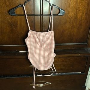 Cute pink and white checkered tank top size L